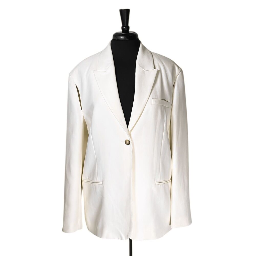 Zara Women's Blazer Ivory One Button Oversized Stretch Lined Suit Jacket L NWT